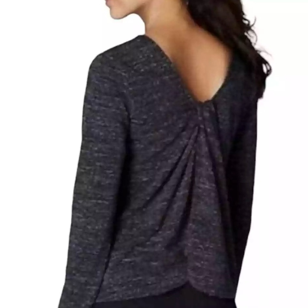 Pure Jill Charcoal Gray Twist Back Long Sleeve V Neck Knit Top Size Large